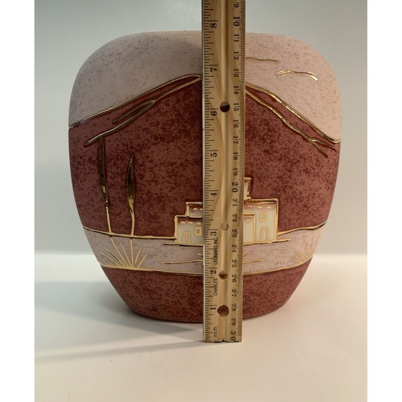 Southwest Native American Style Pottery Vase Enamel Gold Accents Inlay Veining - Picture 9 of 10